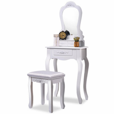 3-Drawer Dressing Vanity Table Set with Mirror and Padded Stool