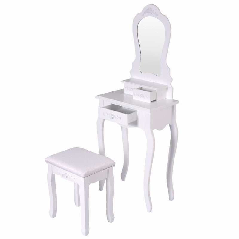 3-Drawer Dressing Vanity Table Set with Mirror and Padded Stool