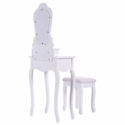 3-Drawer Dressing Vanity Table Set with Mirror and Padded Stool