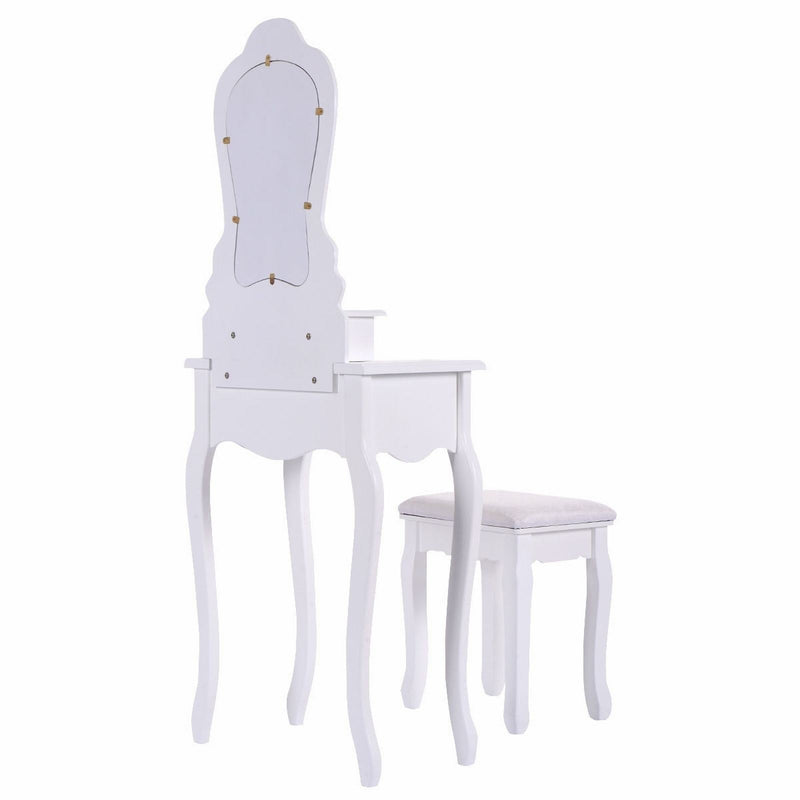 3-Drawer Dressing Vanity Table Set with Mirror and Padded Stool