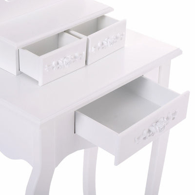 3-Drawer Dressing Vanity Table Set with Mirror and Padded Stool