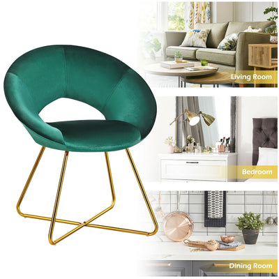 Velvet Dining Armchair with Metal Legs and Cushion