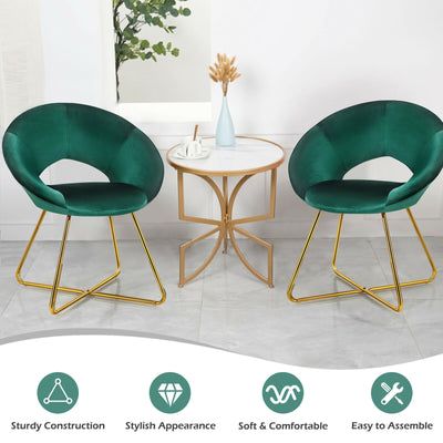 Velvet Dining Armchair with Metal Legs and Cushion