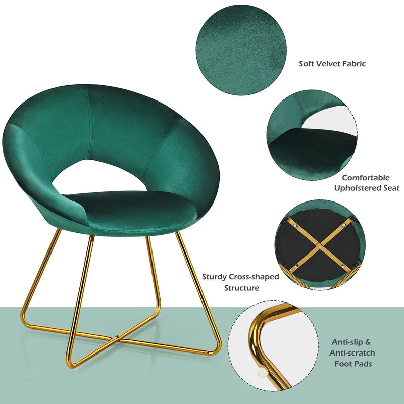 Velvet Dining Armchair with Metal Legs and Cushion