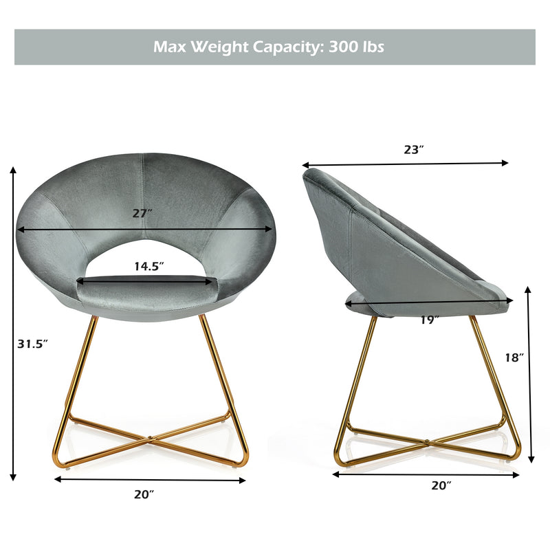 Velvet Dining Armchair with Metal Legs and Cushion