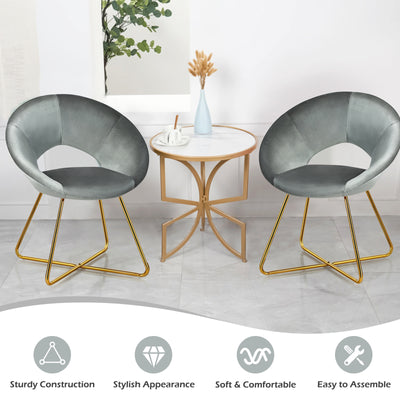 Velvet Dining Armchair with Metal Legs and Cushion