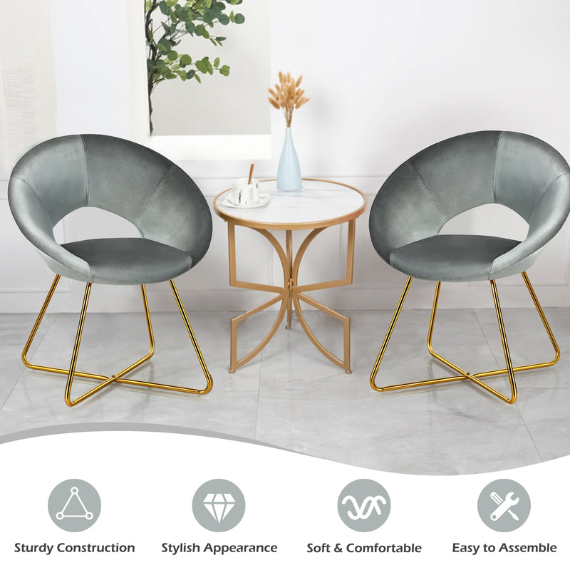 Velvet Dining Armchair with Metal Legs and Cushion