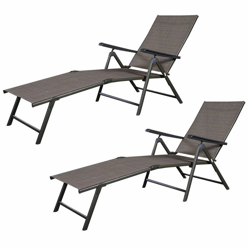 2 PCs Folding Adjustable Chaise Lounge Chair