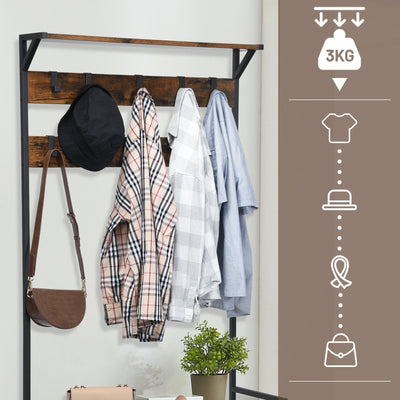 3-In-1 Industrial Coat Rack Stand with 9 Hooks Shoe Bench