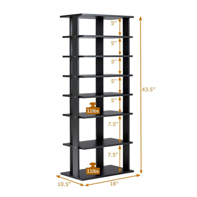 7-Tier Dual 14 Pair Shoe Rack Free Standing Concise Shelves Storage