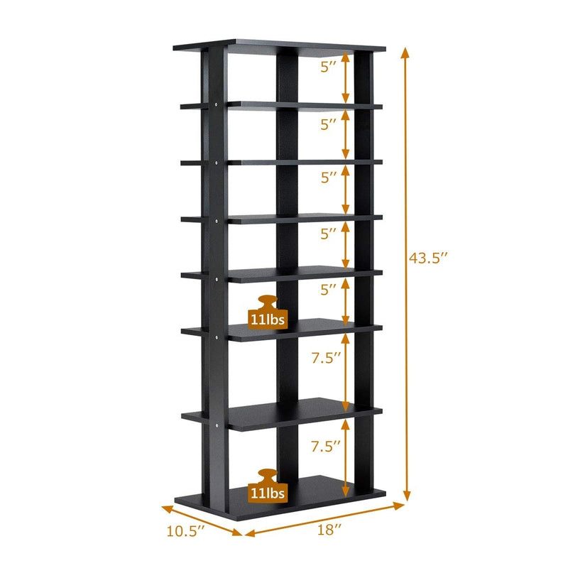 7-Tier Dual 14 Pair Shoe Rack Free Standing Concise Shelves Storage