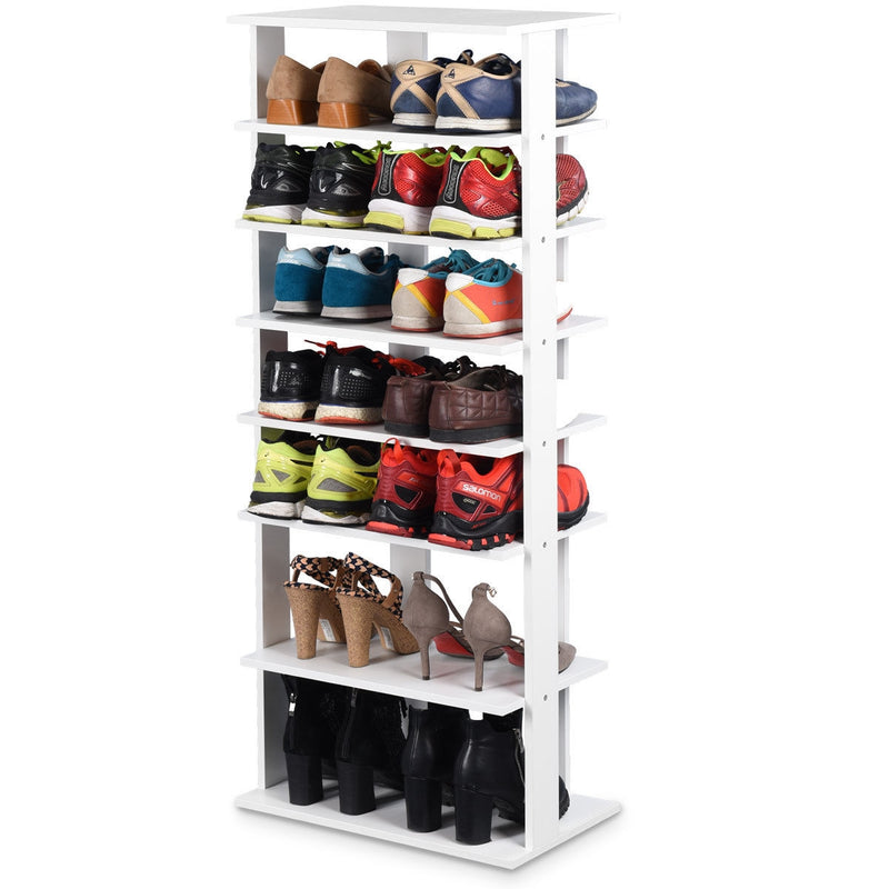 7-Tier Dual 14 Pair Shoe Rack Free Standing Concise Shelves Storage