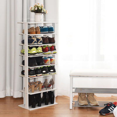 7-Tier Dual 14 Pair Shoe Rack Free Standing Concise Shelves Storage