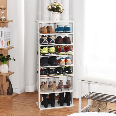 7-Tier Dual 14 Pair Shoe Rack Free Standing Concise Shelves Storage