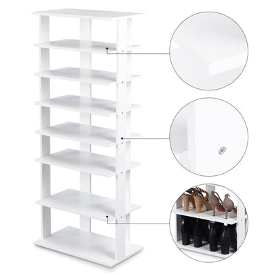 7-Tier Dual 14 Pair Shoe Rack Free Standing Concise Shelves Storage