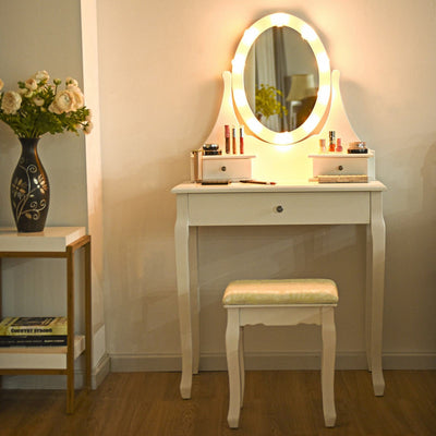 Vanity Table Set with Lighting Mirror and Padded Stool