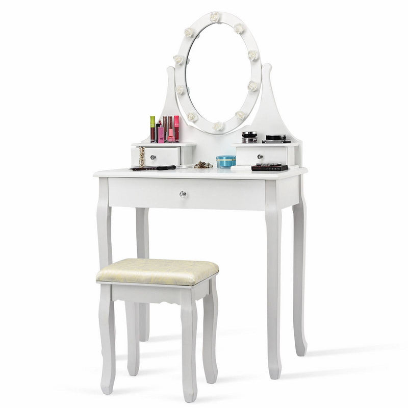 Vanity Table Set with Lighting Mirror and Padded Stool