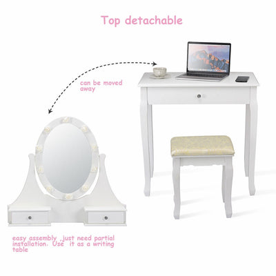 Vanity Table Set with Lighting Mirror and Padded Stool