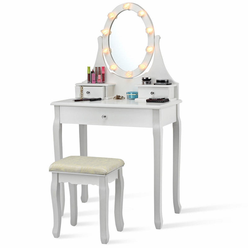 Vanity Table Set with Lighting Mirror and Padded Stool