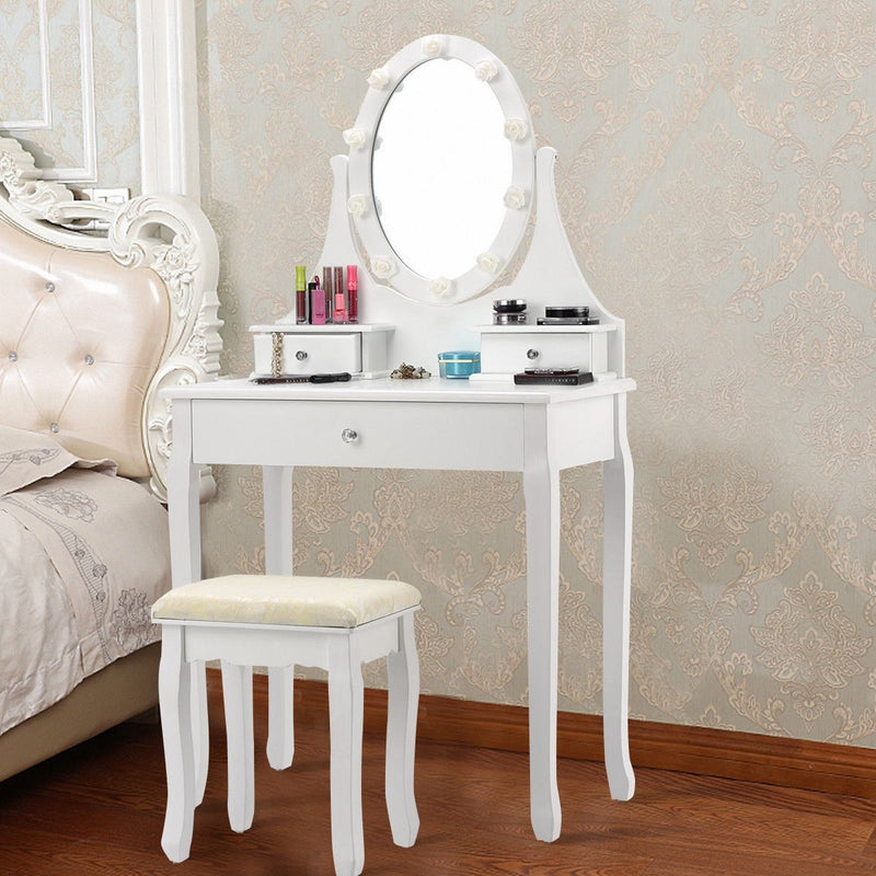 Vanity Table Set with Lighting Mirror and Padded Stool