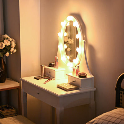 Vanity Table Set with Lighting Mirror and Padded Stool