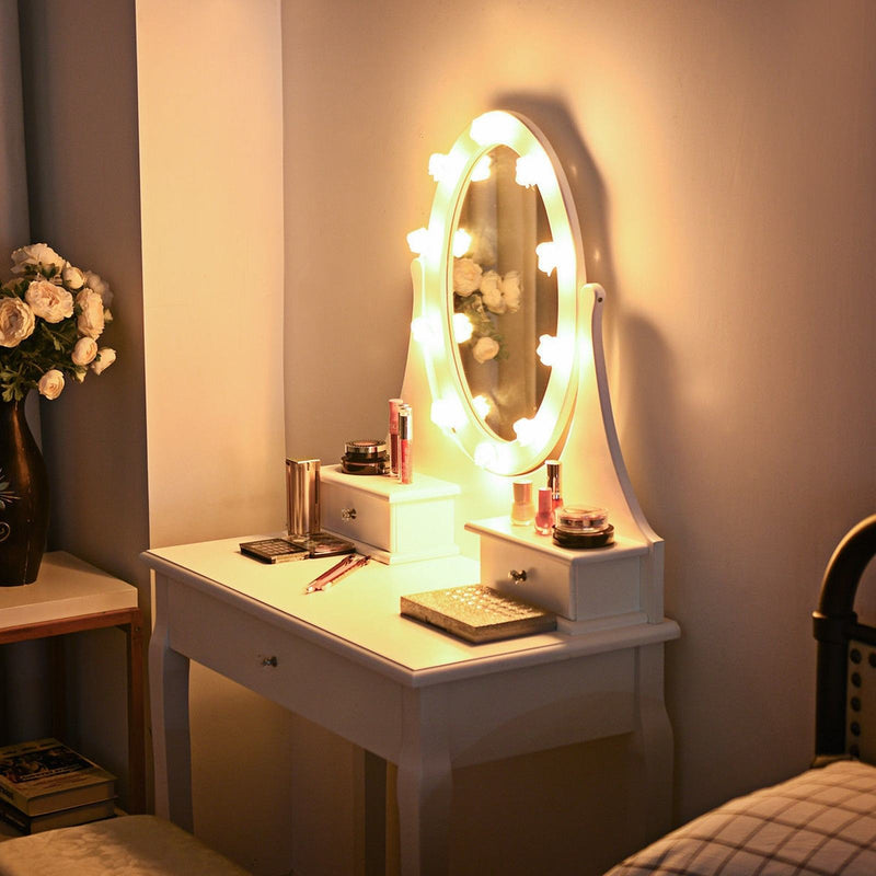 Vanity Table Set with Lighting Mirror and Padded Stool