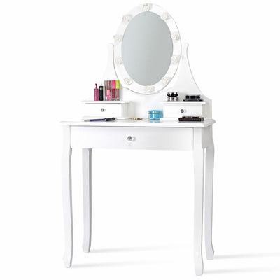 Vanity Table Set with Lighting Mirror and Padded Stool