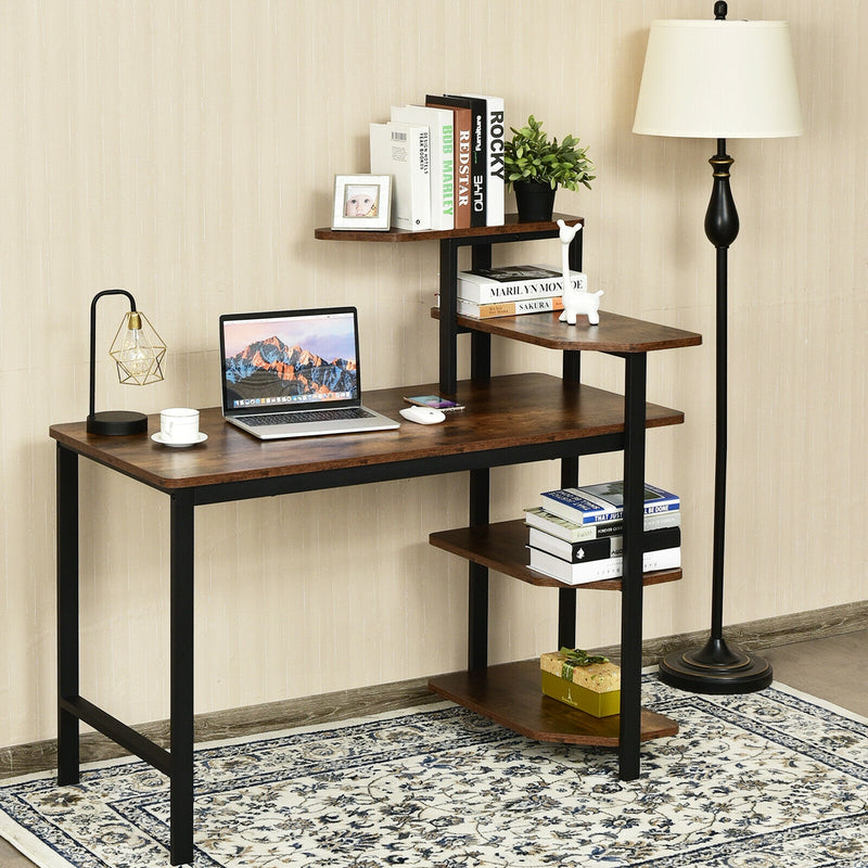 Computer Desk Writing Study Table with Storage Shelves