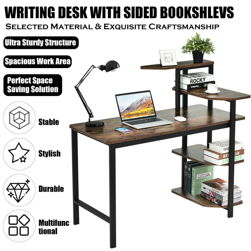 Computer Desk Writing Study Table with Storage Shelves