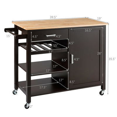 Kitchen Island Cart Rolling Serving Cart Wood Trolley with Towel Rack