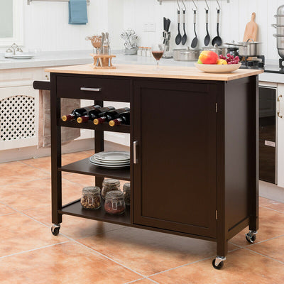 Kitchen Island Cart Rolling Serving Cart Wood Trolley with Towel Rack