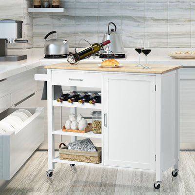 Kitchen Island Cart Rolling Serving Cart Wood Trolley with Towel Rack