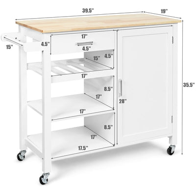 Kitchen Island Cart Rolling Serving Cart Wood Trolley with Towel Rack