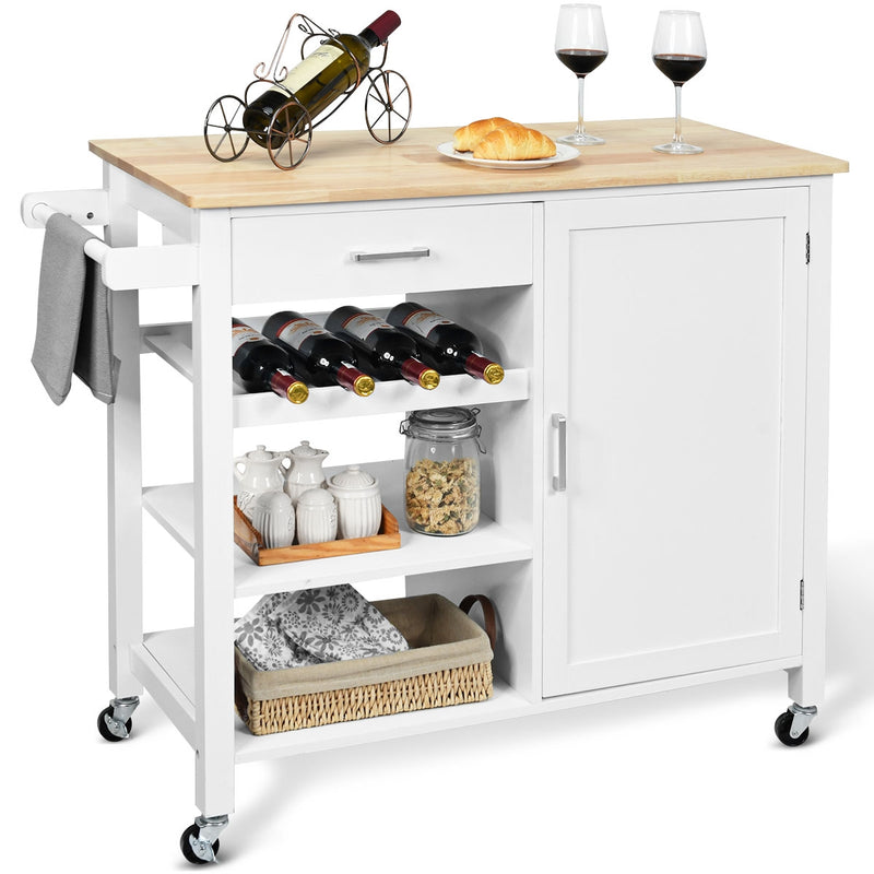 Kitchen Island Cart Rolling Serving Cart Wood Trolley with Towel Rack