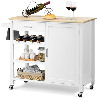 Kitchen Island Cart Rolling Serving Cart Wood Trolley with Towel Rack