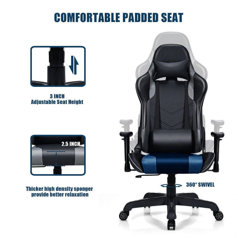 Leather Massage Gaming Chair with Headrest and Lumbar Support