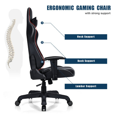 Leather Massage Gaming Chair with Headrest and Lumbar Support