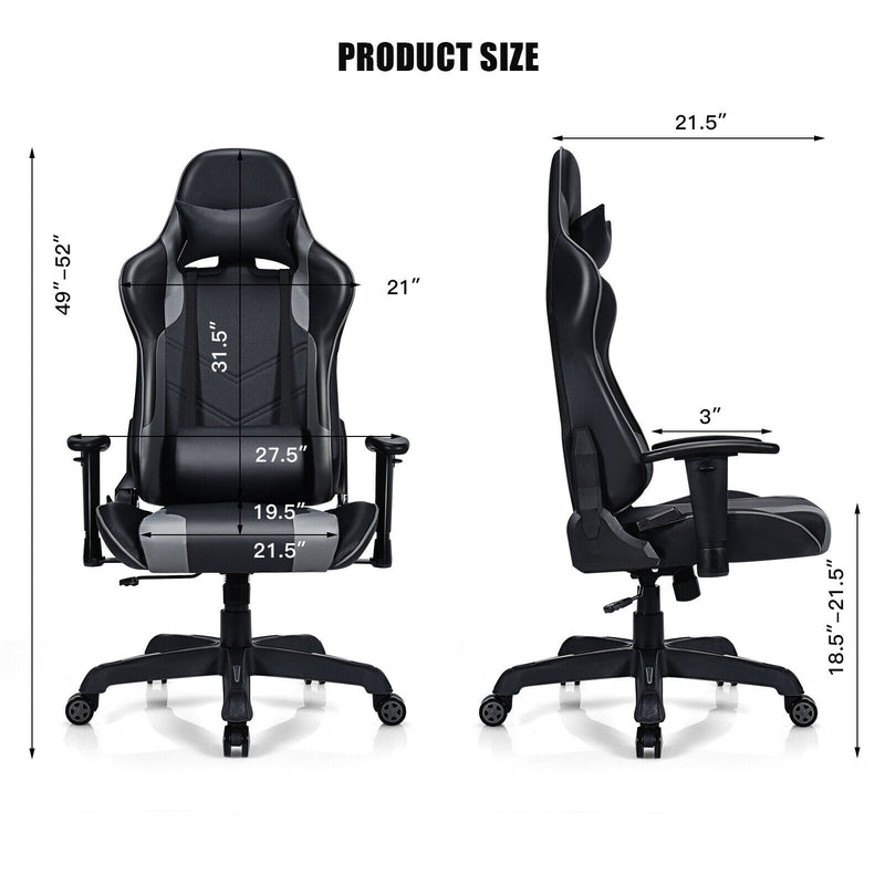 Leather Massage Gaming Chair with Headrest and Lumbar Support