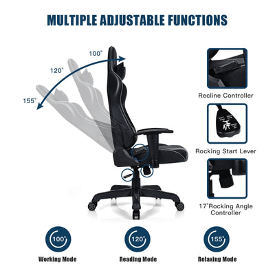 Leather Massage Gaming Chair with Headrest and Lumbar Support