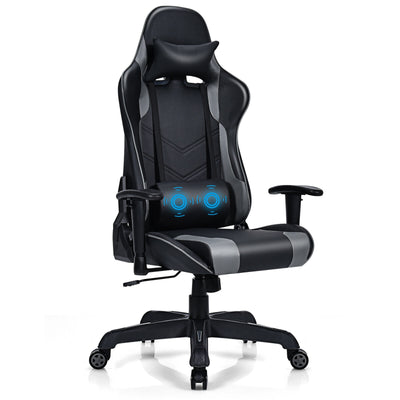 Leather Massage Gaming Chair with Headrest and Lumbar Support