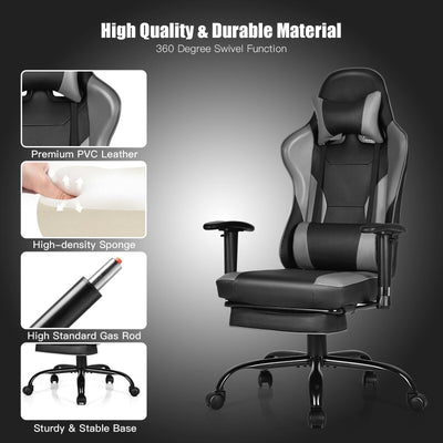 Leather Massage Gaming Chair Recliner with Footrest, Backrest and Armrests