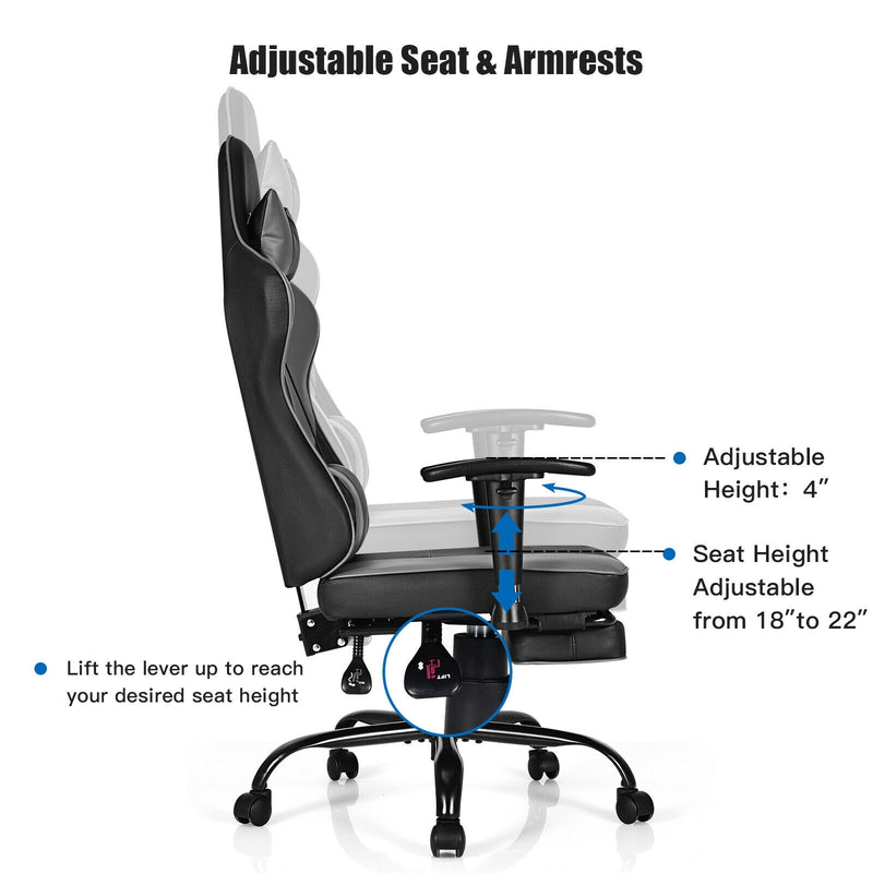 Leather Massage Gaming Chair Recliner with Footrest, Backrest and Armrests