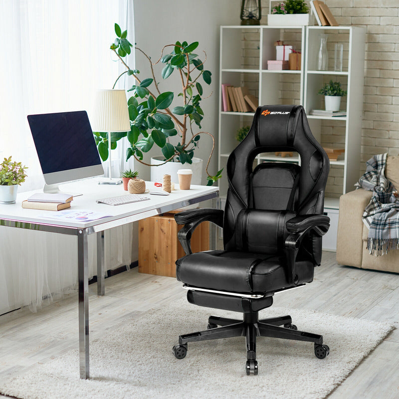 Leather Massage Gaming Chair with Footrest and Lumbar Support