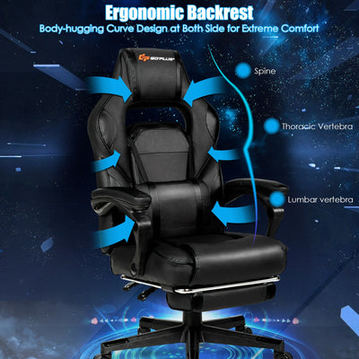 Leather Massage Gaming Chair with Footrest and Lumbar Support