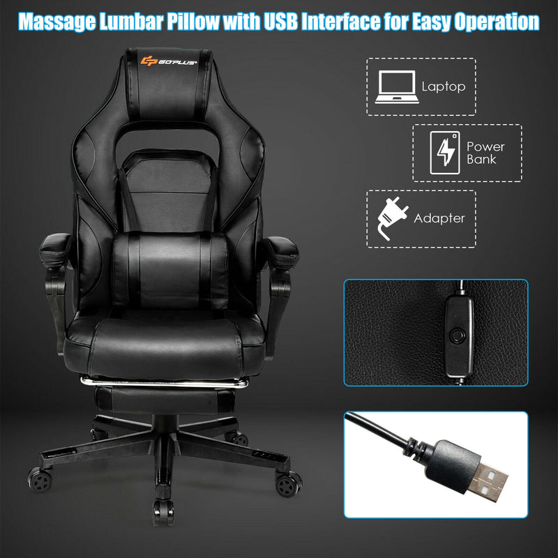 Leather Massage Gaming Chair with Footrest and Lumbar Support