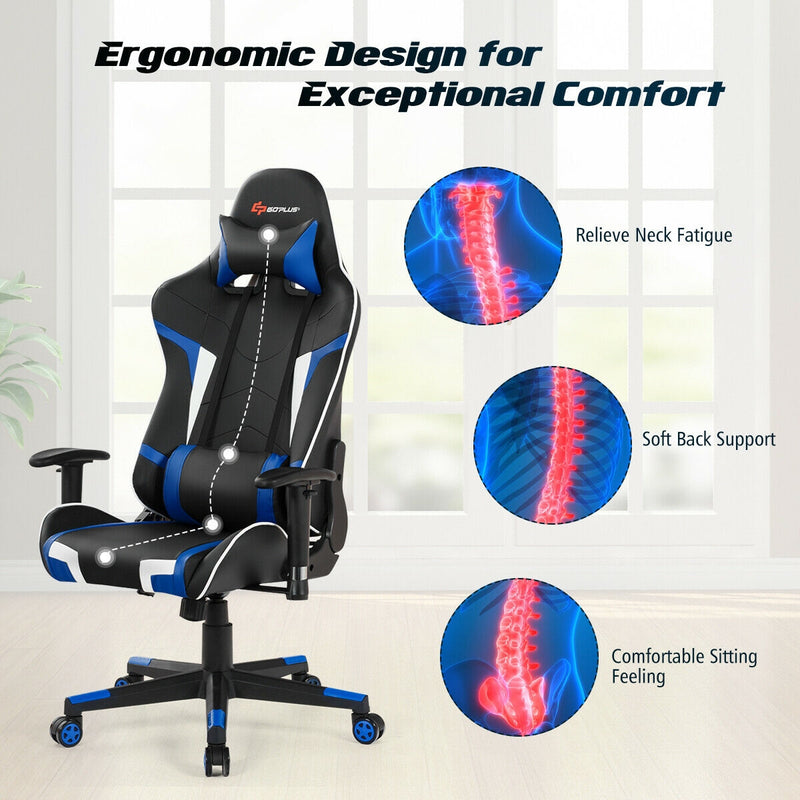 Leather Massage Gaming Chair Recliner with Lumbar Support and Headrest