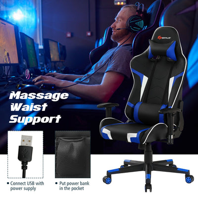 Leather Massage Gaming Chair Recliner with Lumbar Support and Headrest