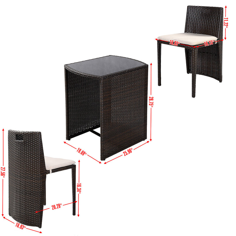 3 Pcs Wicker Patio Cushioned Outdoor Chair and Table Set