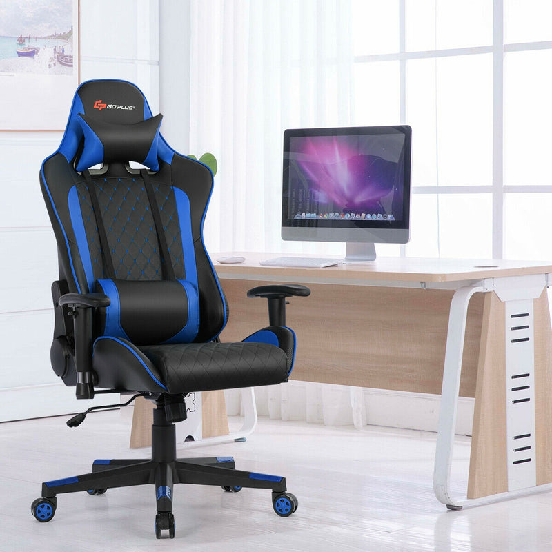 Leather USB Massage Gaming Chair with Lumbar Support and Headrest