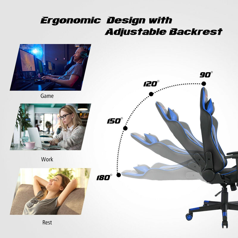 Leather USB Massage Gaming Chair with Lumbar Support and Headrest